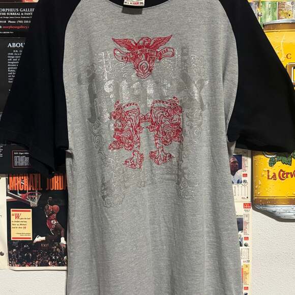 Vintage Avirex Shirt Men 2XL XXL Black Gray New York China Town Tiger Y2K 90s - Picture 1 of 5